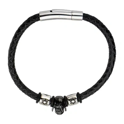 Fine Jewelry Star Wars Two-tone Stainless Steel And Leather Black Ip Darth Vader Bracelet In Multi