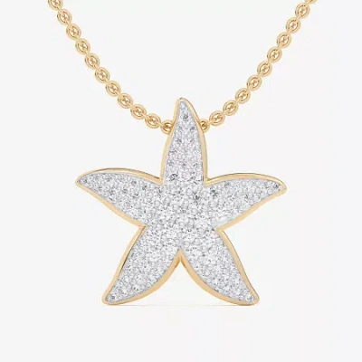 Fine Jewelry Starfish (g-h / Si1-si2) Womens 1/2 Ct. T.w. Lab Grown White Diamond 10k Gold Star 18 Inch Pendant N In Transparent