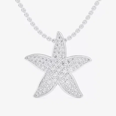 Fine Jewelry Starfish (g-h / Si1-si2) Womens 1/2 Ct. T.w. Lab Grown White Diamond 10k White Gold Star 18 Inch Pen In Transparent