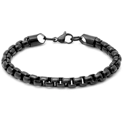 Fine Jewelry Steeltime Black Ion Plated Mens Stainless Steel Solid Link Chain Bracelet In Transparent
