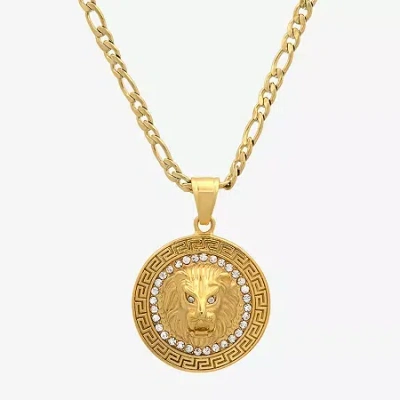 Fine Jewelry Steeltime Lion Mens Cubic Zirconia 18k Gold Over Stainless Steel Round Hypoallergenic 24 Inch Pendan In Transparent