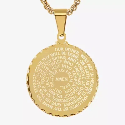 Fine Jewelry Steeltime Lord's Prayer Mens 18k Gold Over Stainless Steel Round Pendant Necklace In Transparent