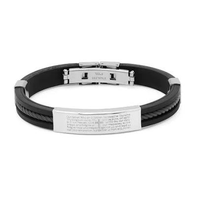 Fine Jewelry Steeltime Lord's Prayer Mens Stainless Steel 8 1/2 Inch Solid Hypoallergenic Id Bracelet In Transparent