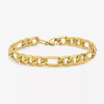 Fine Jewelry Steeltime Mens 18k Gold Over Stainless Steel 8 1/2 Inch Figaro Hypoallergenic Chain Bracelet In Transparent