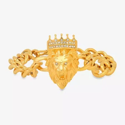 Fine Jewelry Steeltime Mens 18k Gold Over Stainless Steel 8 1/2 Inch Solid Cuban Hypoallergenic Chain Bracelet In Transparent