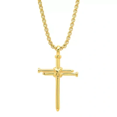 Fine Jewelry Steeltime Mens 18k Gold Over Stainless Steel Cross 24 Inch Pendant Necklace In Transparent