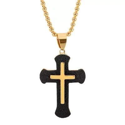 Fine Jewelry Steeltime Mens 18k Gold Over Stainless Steel Cross 24 Inch Pendant Necklace In Transparent
