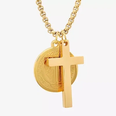 Fine Jewelry Steeltime Mens 18k Gold Over Stainless Steel Cross Hypoallergenic 24 Inch Pendant Necklace In Transparent