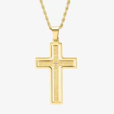 Fine Jewelry Steeltime Mens 18k Gold Over Stainless Steel Cross Hypoallergenic 24 Inch Pendant Necklace In Transparent