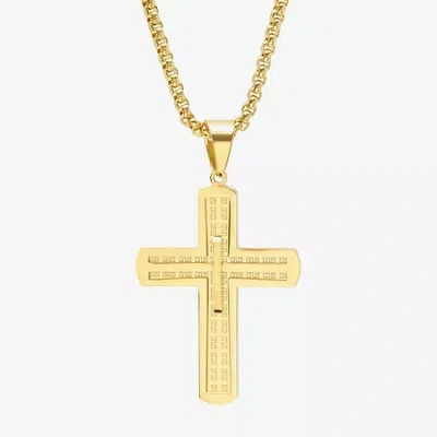 Fine Jewelry Steeltime Mens 18k Gold Over Stainless Steel Cross Hypoallergenic 24 Inch Pendant Necklace In Transparent