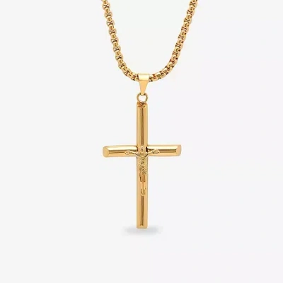 Fine Jewelry Steeltime Mens 18k Gold Over Stainless Steel Cruifix Cross Pendant Necklace In Transparent