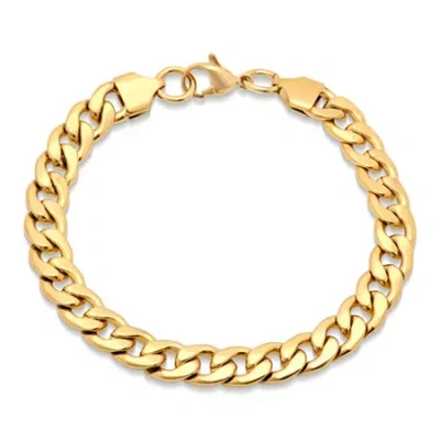 Fine Jewelry Steeltime Mens 18k Gold Over Stainless Steel Solid Curb Chain Bracelet In Transparent