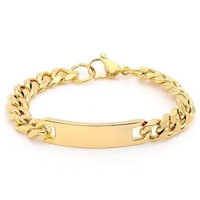 Fine Jewelry Steeltime Mens 18k Gold Over Stainless Steel Solid Curb Id Bracelet In Transparent