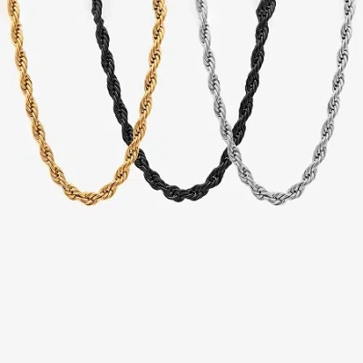 Fine Jewelry Steeltime Mens 18k Gold Over Stainless Steel Stainless Steel Hypoallergenic 24 Inch Rope Chain Neckl In Transparent