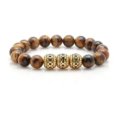 Fine Jewelry Steeltime Mens 18k Gold Stainless Steel 8 Inch Solid Id Bracelet In Brown