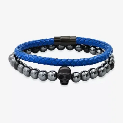 Fine Jewelry Steeltime Mens 2-pc. 18k Gold Over Stainless Steel Hypoallergenic Bracelet Set In Transparent