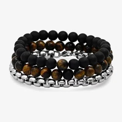 Fine Jewelry Steeltime Mens 3-pc. Stainless Steel Hypoallergenic Bracelet Set In Transparent
