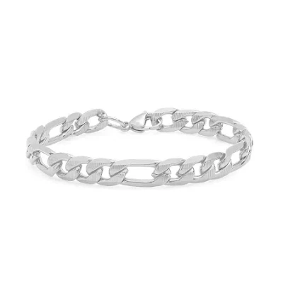 Fine Jewelry Steeltime Mens Stainless Steel 8 1/2 Inch Figaro Hypoallergenic Chain Bracelet In Transparent