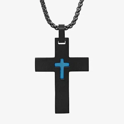 Fine Jewelry Steeltime Mens Stainless Steel Cross Hypoallergenic 24 Inch Pendant Necklace In Transparent
