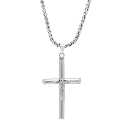 Fine Jewelry Steeltime Mens Stainless Steel Cruifix Cross Pendant Necklace In Transparent