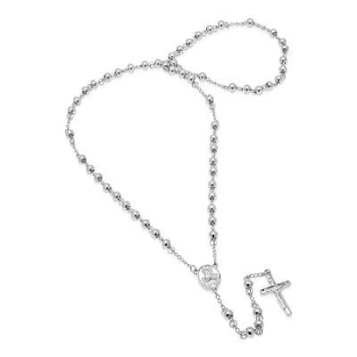 Fine Jewelry Steeltime Mens Stainless Steel Hypoallergenic 24 Inch Rosary Necklace In Transparent