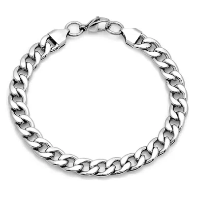 Fine Jewelry Steeltime Mens Stainless Steel Solid Curb Chain Bracelet In Transparent