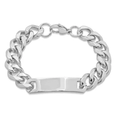 Fine Jewelry Steeltime Mens Stainless Steel Solid Curb Id Bracelet In Transparent