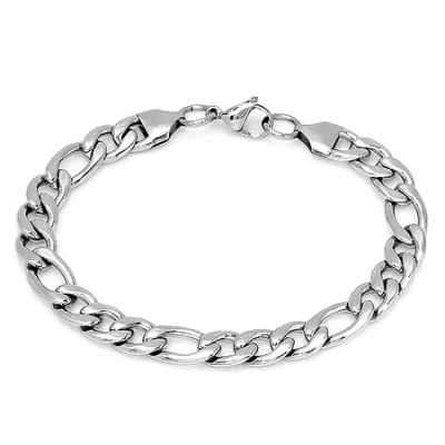 Fine Jewelry Steeltime Mens Stainless Steel Solid Figaro Chain Bracelet In Transparent