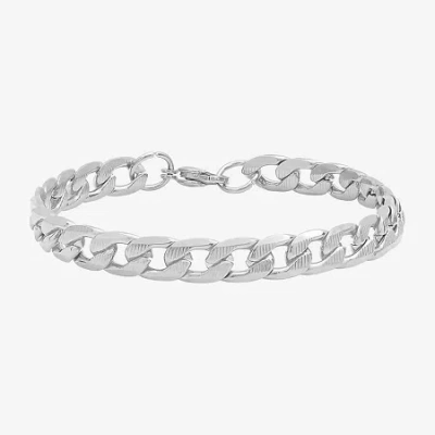 Fine Jewelry Steeltime Mens Stainless Steel Solid Hypoallergenic 8 1/2 Inch Link Bracelet In Transparent