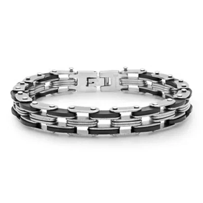 Fine Jewelry Steeltime Mens Stainless Steel Solid Hypoallergenic 8 Inch Link Bracelet In Transparent