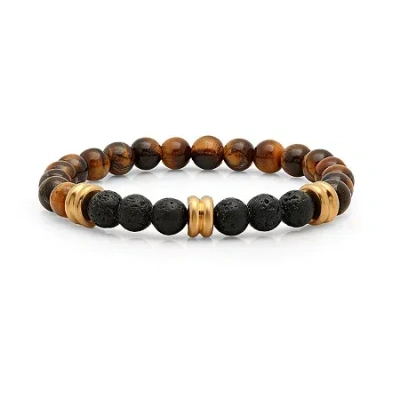 Fine Jewelry Steeltime Mens Tigers Eye & Black Lava Beaded Bracelet In Transparent
