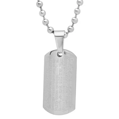 Fine Jewelry Steeltime Padre Nuestro Mens Stainless Steel Cross Dog Tag Hypoallergenic 24 Inch Pendant Necklace In Transparent