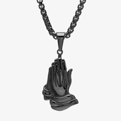 Fine Jewelry Steeltime Praying Hands Mens Stainless Steel Hypoallergenic 24 Inch Pendant Necklace In Transparent