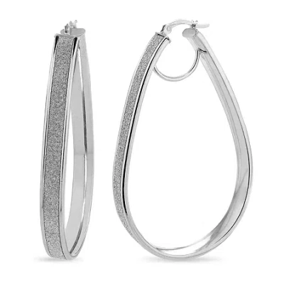 Fine Jewelry Sterling Silver 53x38x6mm Glitter Pearshaped Hoop Earrings In Transparent