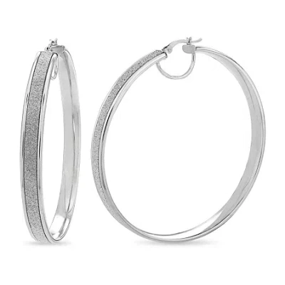 Fine Jewelry Sterling Silver 62x7mm Glitter Hoop Earrings In Transparent