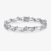 Fine Jewelry Sterling Silver Cubic Zirconia Round Link Bracelet In Transparent