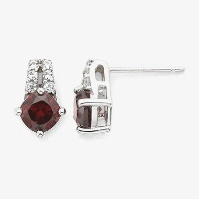 Fine Jewelry Sterling Silver Genuine Garnet & Lab-created White Sapphire Earrings In Transparent