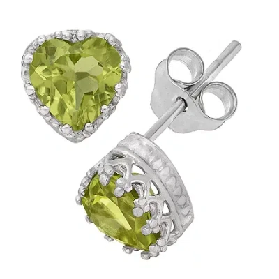 Fine Jewelry Sterling Silver Genuine Green Peridot Crown Earrings