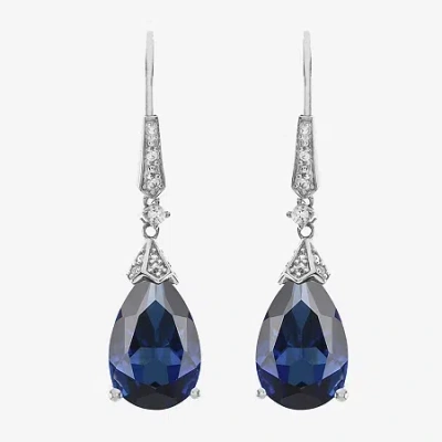 Fine Jewelry Sterling Silver Lab-created Blue Sapphire Drop Earrings In Transparent