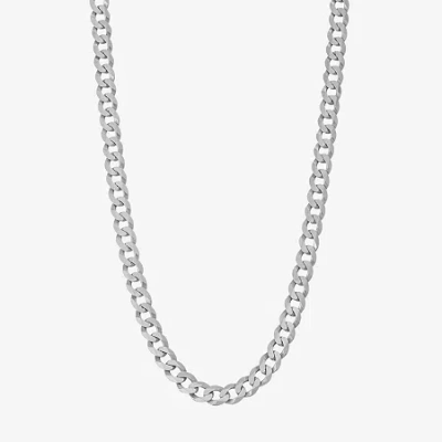 Fine Jewelry Sterling Silver Solid Curb Chain Necklace In Transparent