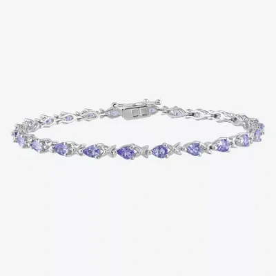 Fine Jewelry Sterling Silver Tanzanite Tennis Bracelet In Transparent