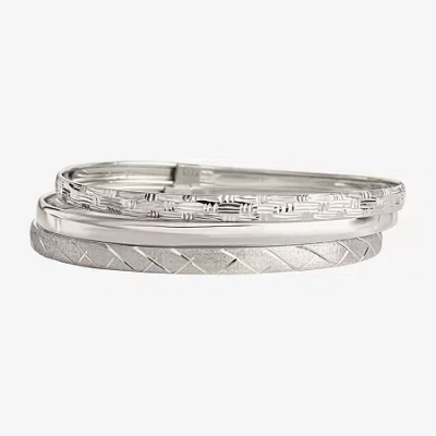 Fine Jewelry Sterling Silver Triple Bangle Bracelet Set In Metallic
