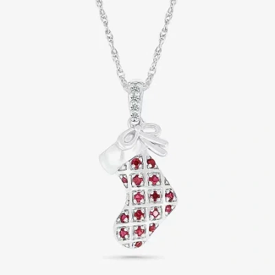 Fine Jewelry Stocking Womens Lab Created Red Ruby Sterling Silver 18 Inch Pendant Necklace In Transparent