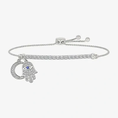 Fine Jewelry "strong" Womens Lab Created Blue Sapphire Sterling Silver Hamsa Moon Bolo Bracelet In Transparent