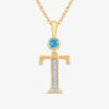 Fine Jewelry T" Womens Genuine Blue Topaz 14k Gold Over Silver 18 Inch Pendant Necklace In Transparent