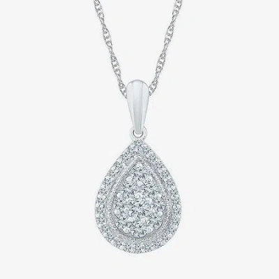 Fine Jewelry Teardrop Womens 1/2 Ct. T.w. Natural White Diamond 10k White Gold Pear 18 Inch Pendant Necklace In Transparent