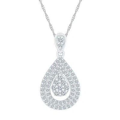 Fine Jewelry Teardrop Womens 3/8 Ct. T.w. Natural White Diamond 10k White Gold Pear 18 Inch Pendant Necklace In Transparent
