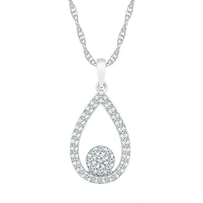 Fine Jewelry Teardrop Womens 3/8 Ct. T.w. Natural White Diamond 10k White Gold Pear 18 Inch Pendant Necklace In Transparent