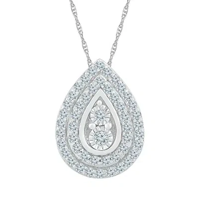 Fine Jewelry Teardrop Womens 5/8 Ct. T.w. Natural White Diamond 10k White Gold Pear 18 Inch Pendant Necklace In Transparent