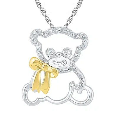 Fine Jewelry Teddy Bear Womens Diamond Accent Natural White Diamond 10k Gold Over Silver 18 Inch Pendant Necklace In Transparent